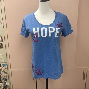Victoria's Secret PINK blue t-shirt  "HOPE" white lettering pink glitter size XS